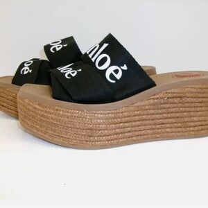 Chloe Woody Wedge Black Platform Sandals.                       Size 39EU